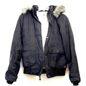 Woolrich Bomber Black Plaid Thick Jacket Faux Fur